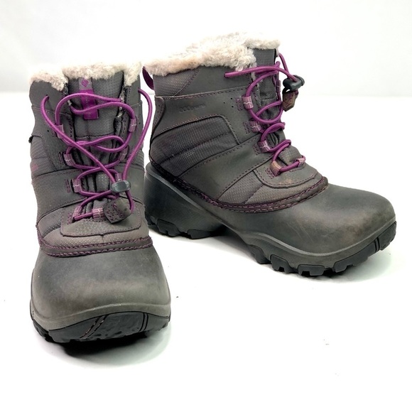 Columbia snow boots grey purple rubber leather nylon faux fur lined size 2 - Picture 1 of 11